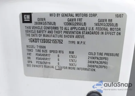 2008 GMC Envoy Sle z USA, uszkodzony, nr VIN 1GKDT13S082155762